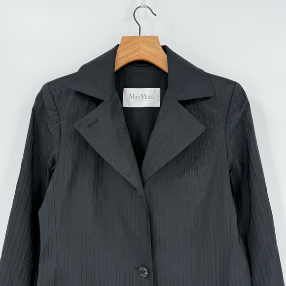 Max Mara Made In Italy Vintage Pinstripes Retro Black Long Jacket Size USA 8 - Picture 4 of 12